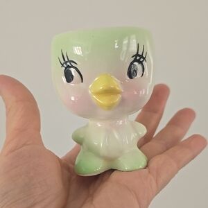 Vintage 50s 60s Anthropomorphic Girl Boy Bird Egg Cup